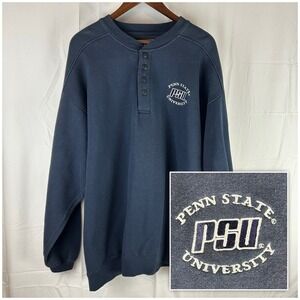 Vintage‎ Penn State Nittany Lions Heavy Henley Sweatshirt Size XL Mens Navy Blue